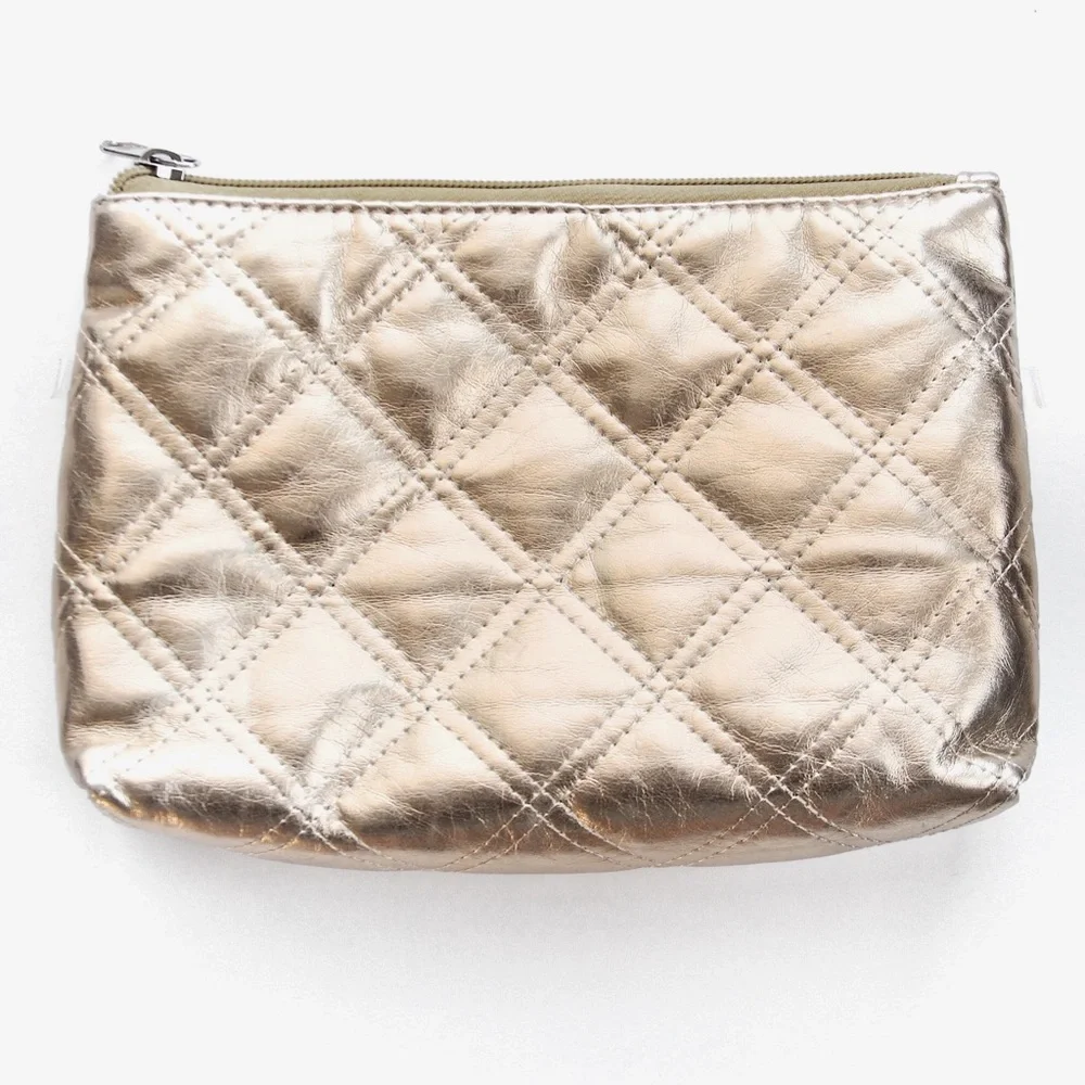 Metallic Gold Faux Leather Travel Pouch Set